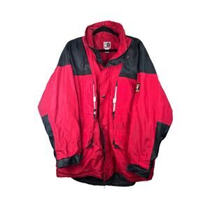 Vintage R&Y Sport Red Black Rain Coat/ Windbreaker Zip Up Jacket Size Large
